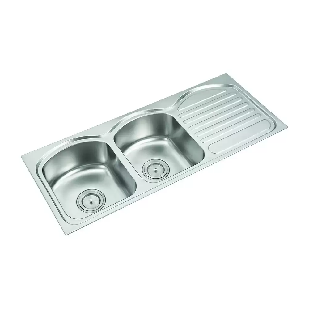 Anupam Luxe Designer Stainless Steel Double Bowl Kitchen Sink with Drainboard & Waste Coupling - Satin (48 L x 20 W x 8 D) Inch