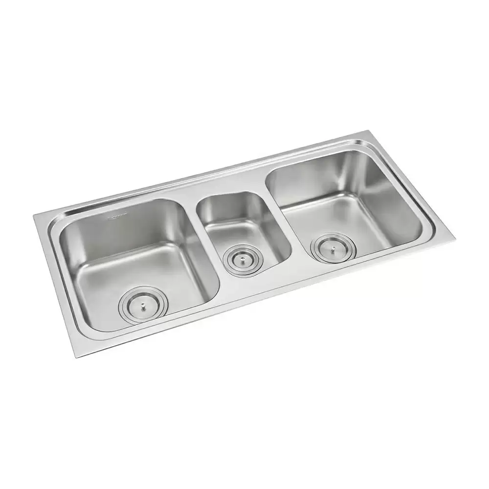 Anupam Luxe Designer Stainless Steel Tripple Bowl Kitchen Sink with Waste Coupling - Satin (42 L x 20 W x 8 D) Inch