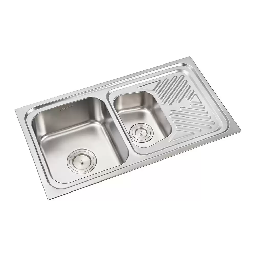 Anupam Luxe Designer Stainless Steel Double Bowl Kitchen Sink with Drainboard & Waste Coupling - Satin (36 L x 20 W x 8 D) Inch