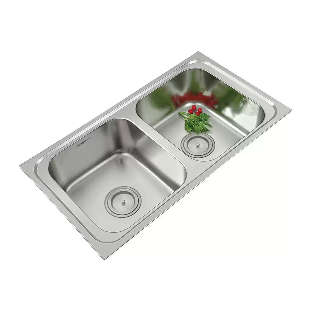 Anupam Luxe Designer Stainless Steel Double Bowl Kitchen Sink with Waste Coupling - Satin (36 L x 20 W x 8 D) Inch