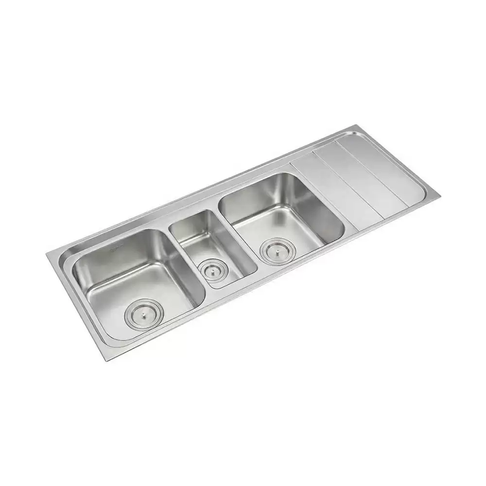 Anupam Luxe Designer Stainless Steel Double Bowl Kitchen Sink with Drainboard & Waste Coupling - Satin (54 L x 20 W x 8 D) Inch