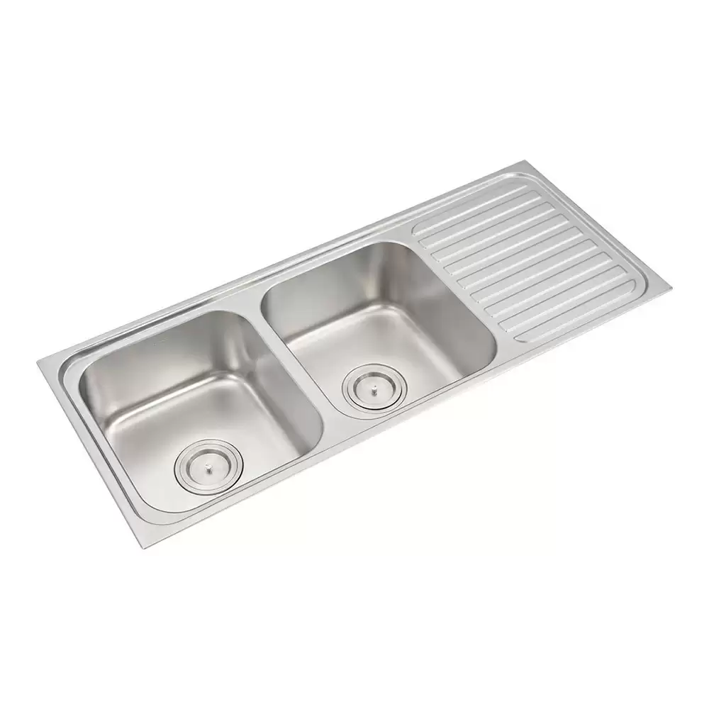 Anupam Luxe Designer Stainless Steel Double Bowl with Drainboard Kitchen Sink & Waste Coupling - Satin (48 L x 20 W x 8 D) Inch