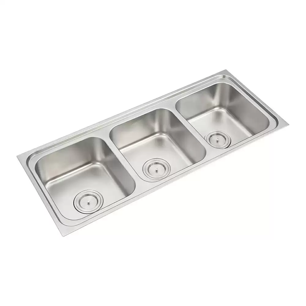 Anupam Luxe Designer Stainless Steel Triple Bowl Kitchen Sink with Waste Coupling - Satin (48 L x 20 W x 8 D) Inch