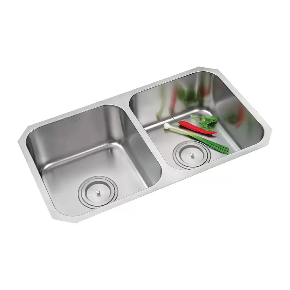 Anupam Excell Designer Stainless Steel Double Bowl Kitchen Sink & Waste Coupling - Satin (31 L x 18 W x 8 D) Inch