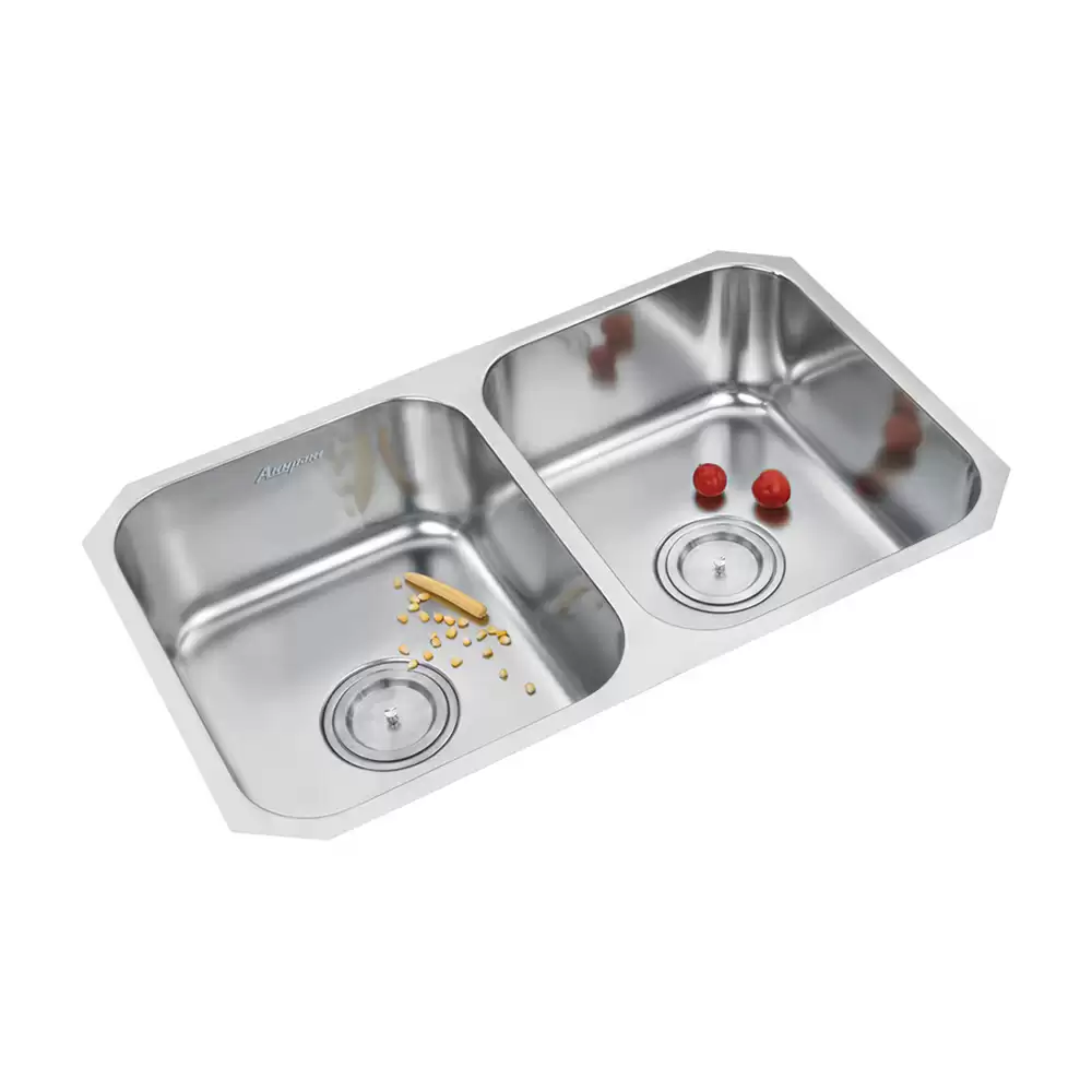 Anupam Excell Designer Stainless Steel Double Bowl Kitchen Sink with Waste Coupling - Satin (33 L x 20 W x 8 D) Inch