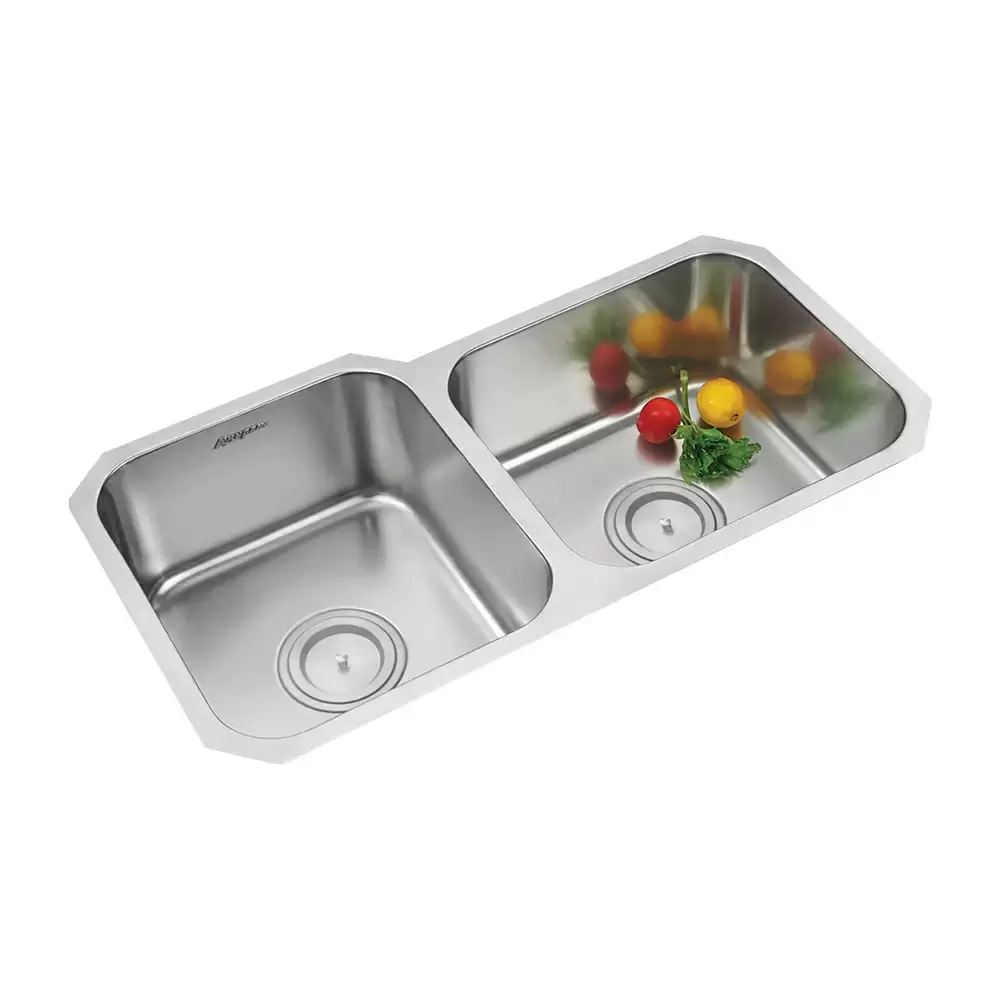 Anupam Excell Designer Stainless Steel Double Bowl Kitchen Sink with Waste Coupling - Satin (33 L x 18 W x 8 D) Inch