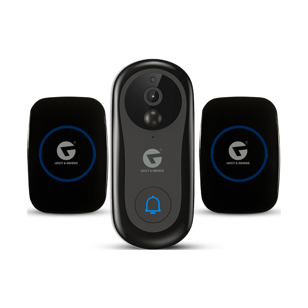 Leccy & Genesis DBV2 Night Vision 2-Way Communication Video Doorbell with Extra Chime (Black)