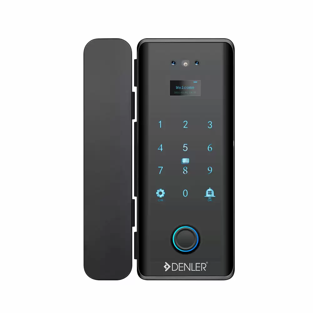 Denler DFS04 Glass Digital Smart Door Lock For Office With Fingerprint, 3D Face Recognition, Pin Code, RFID Card & Key - Black (3 Year Warranty)