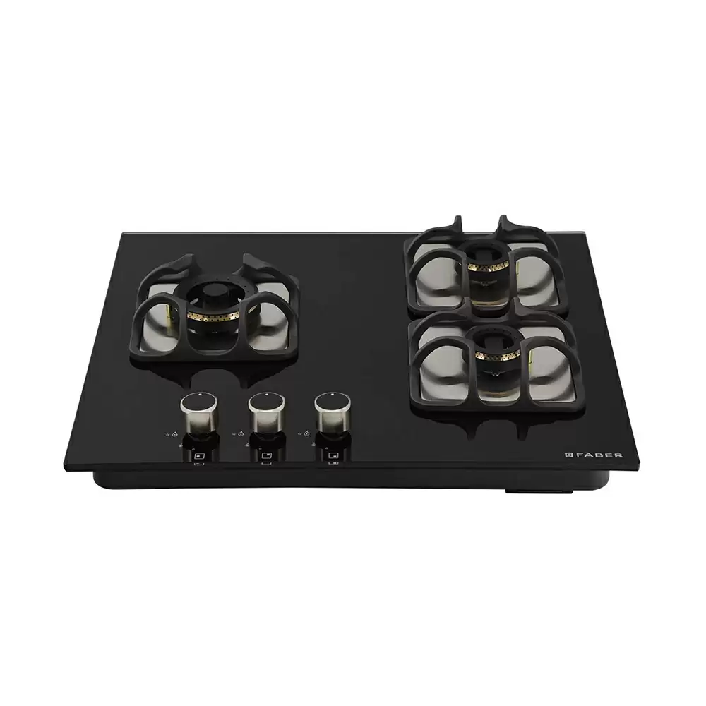 Faber Imperia 603 BRB CI BK 3 Brass Burner Hob - Auto Ignition (Black)