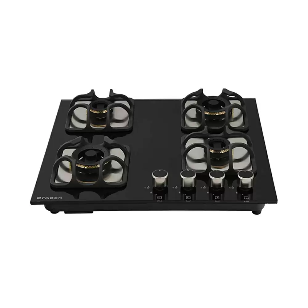 Faber Imperia+ 604 BRB CI BK 4 Brass Burner Hob - Auto Ignition (Black)