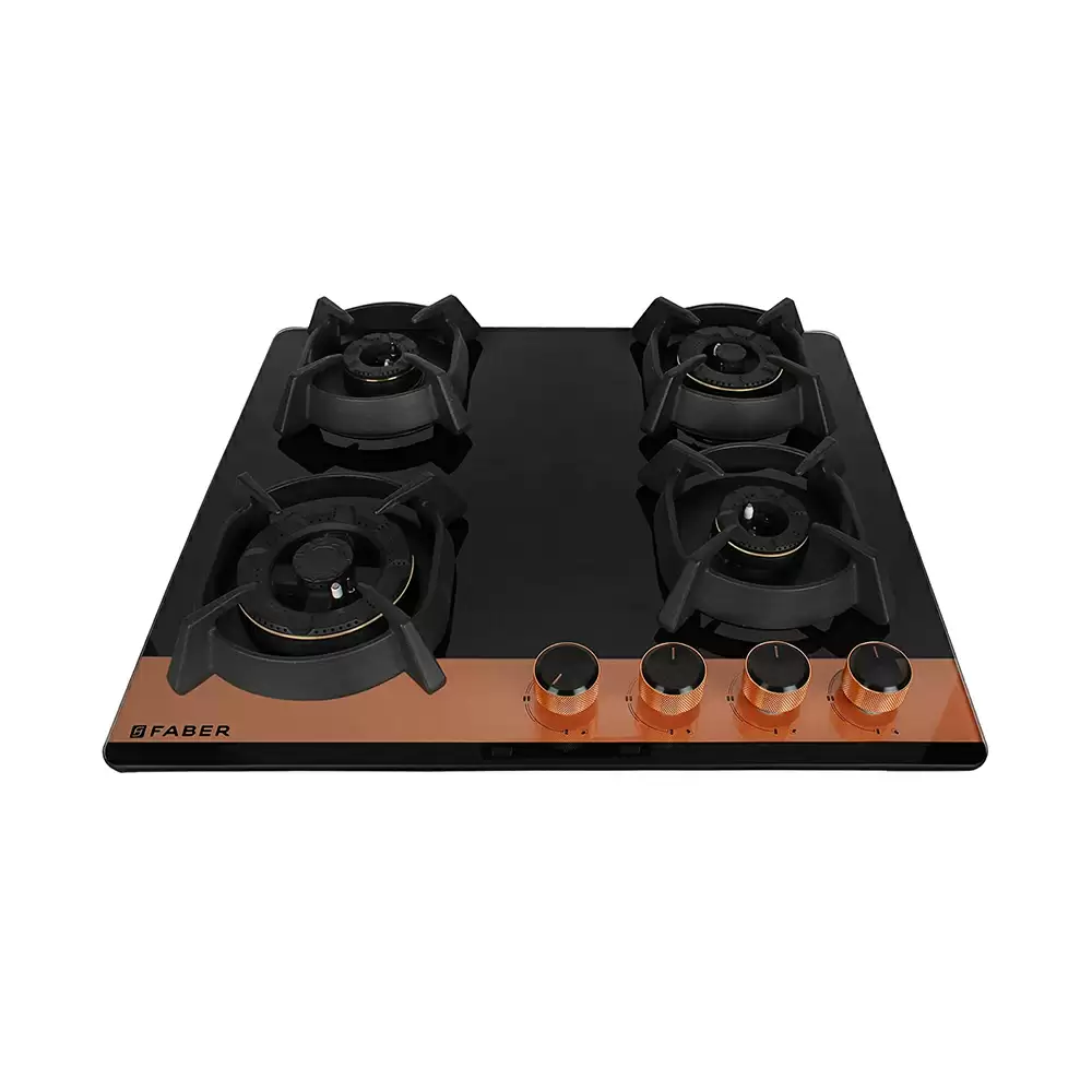 Faber Utopia HT604 CRS BR CI AI 4 Brass Burner Hob - Auto Ignition (Black)