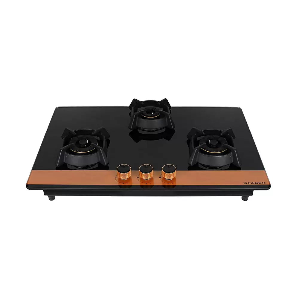 Faber Utopia HT783 CRS BR CI AI 3 Brass Burner Hob - Auto Ignition (Black)