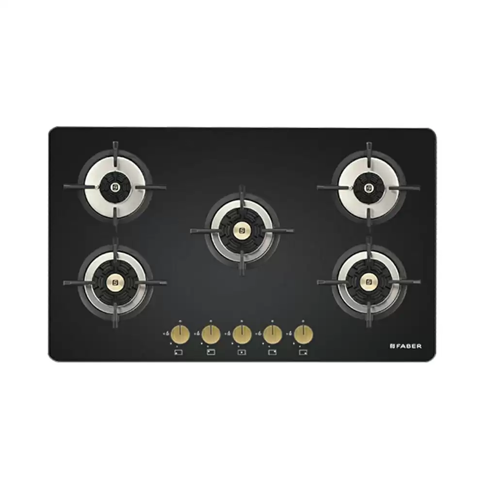 Faber Maxus HT905 CRS BR CI AI 5 Brass Burner Hob - Auto Ignition (Black)