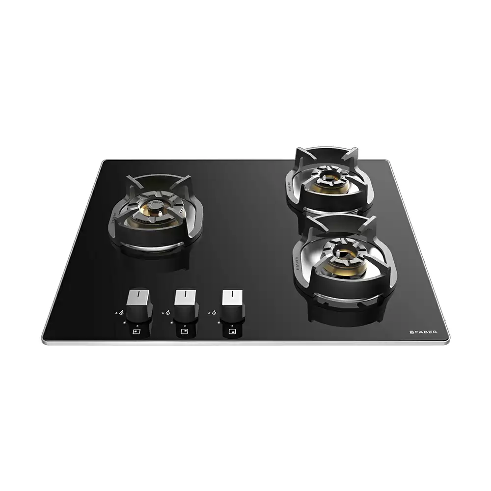 Faber Hob Nexus IND HT603 CRS BR CI AI 60 cm 3 Brass Burner Auto Ignition Built-in Hob - (Black)