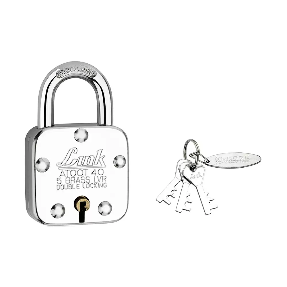 Link Atoot 5 Levers Hardened Shackle Padlock With 3 Keys - 40 mm (Silver Finish)