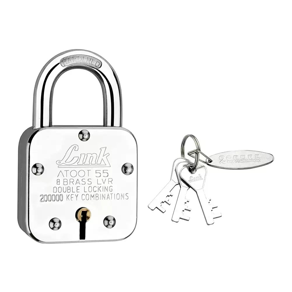 Link Atoot 8 Levers Hardened Shackle Padlock With 3 Keys - 55 mm (Silver Finish)