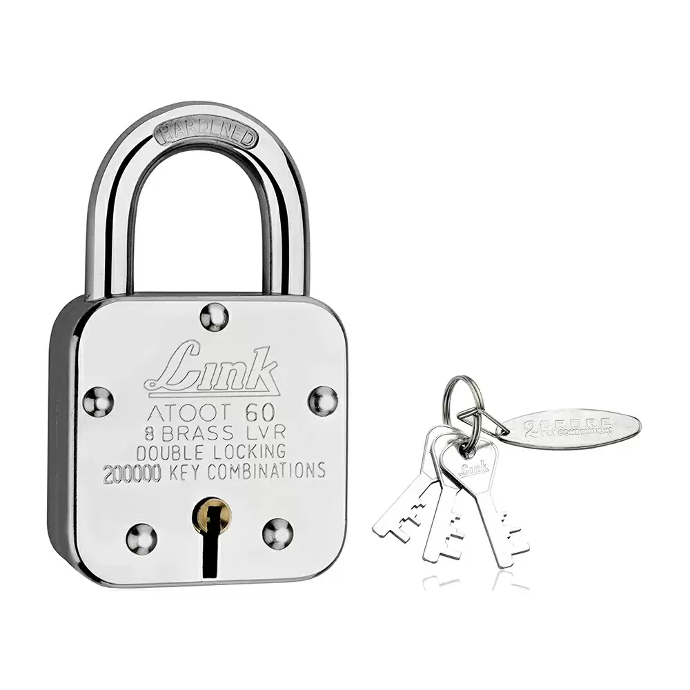 Link Atoot 8 Levers Hardened Shackle Padlock With 3 Keys - 60 mm (Silver Finish)