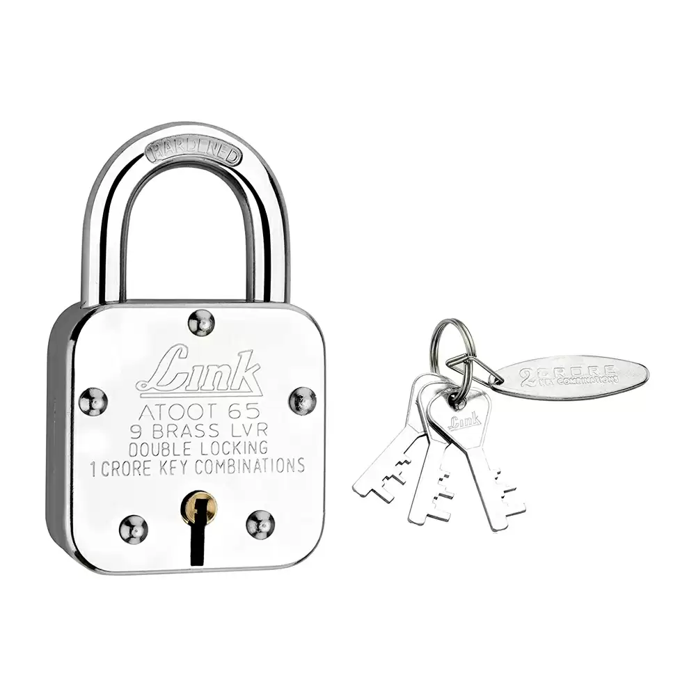 Link Atoot 9 Levers Hardened Shackle Padlock With 3 Keys - 65 mm (Silver Finish)