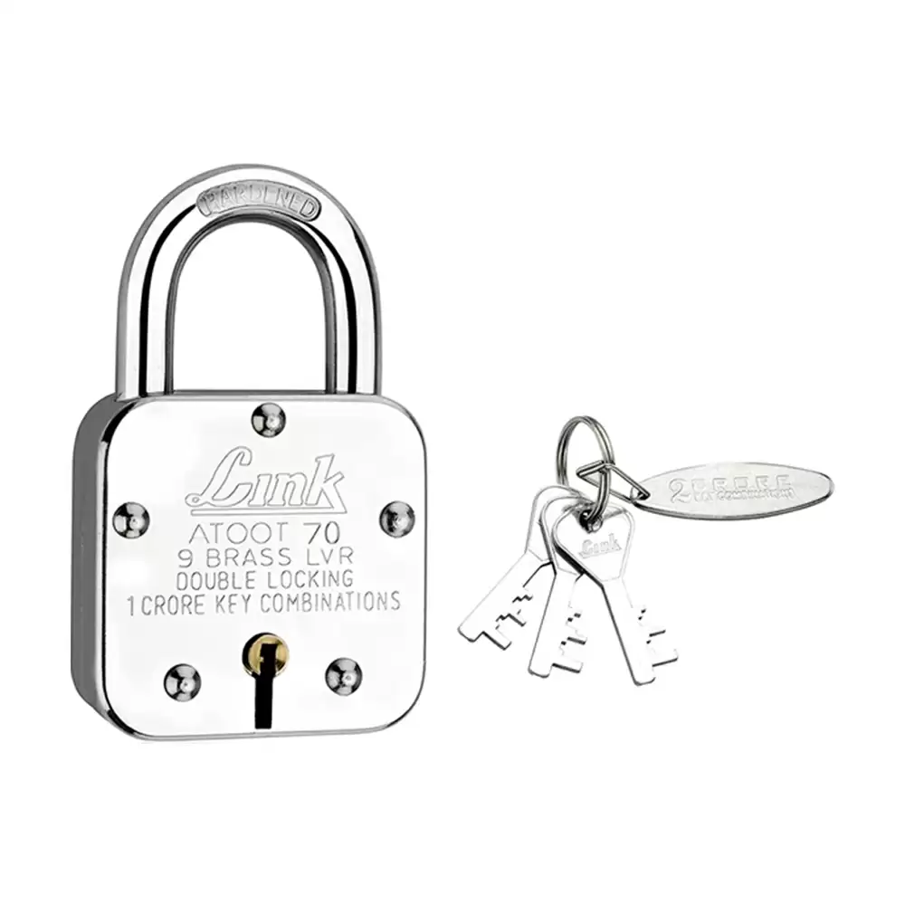 Link Atoot 9 Levers Hardened Shackle Padlock With 3 Keys - 70 mm (Silver Finish)