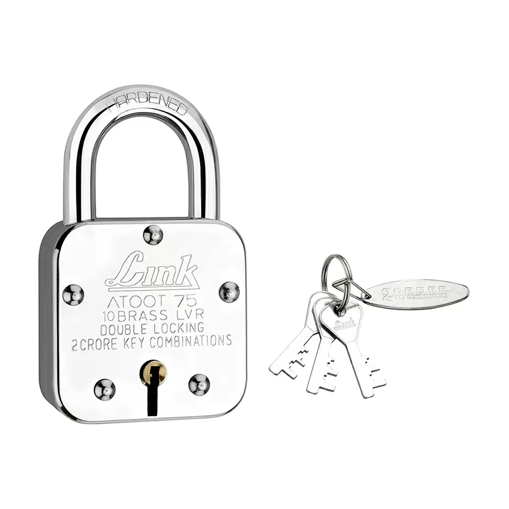 Link Atoot 10 Levers Hardened Shackle Padlock With 3 Keys - 75 mm (Silver Finish)