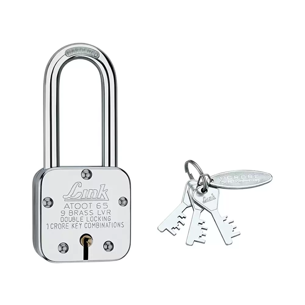 Link Atoot LS 9 Levers Hardened Shackle Padlock With 3 Keys - 65 mm (Silver Finish)