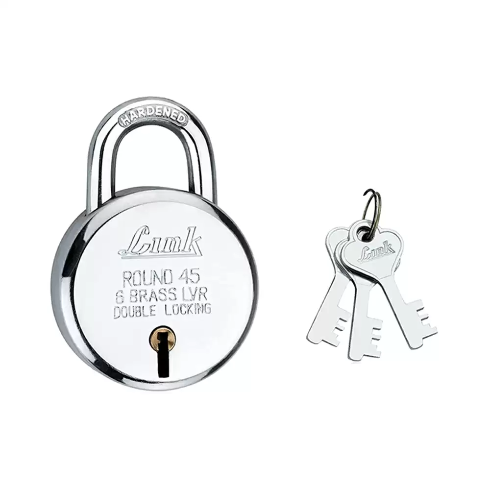 Link BCP Round 6 Levers Hardened Shackle Padlock With 3 Keys - 45 mm (Silver Finish)