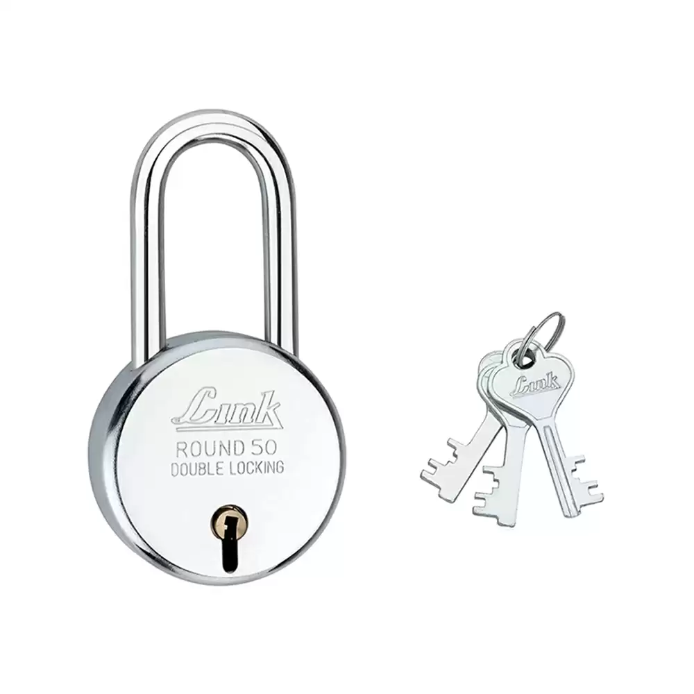 Link BCP Round L 6 Levers Hardened Shackle Padlock With 3 Keys - 50 mm (Silver Finish)