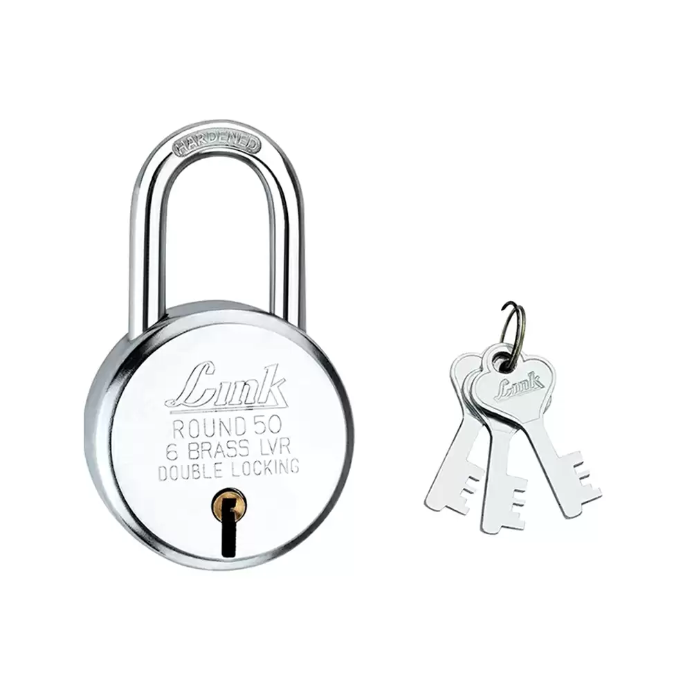 Link BCP Round 6 Levers Hardened Shackle Padlock With 3 Keys - 50 mm (Silver Finish)