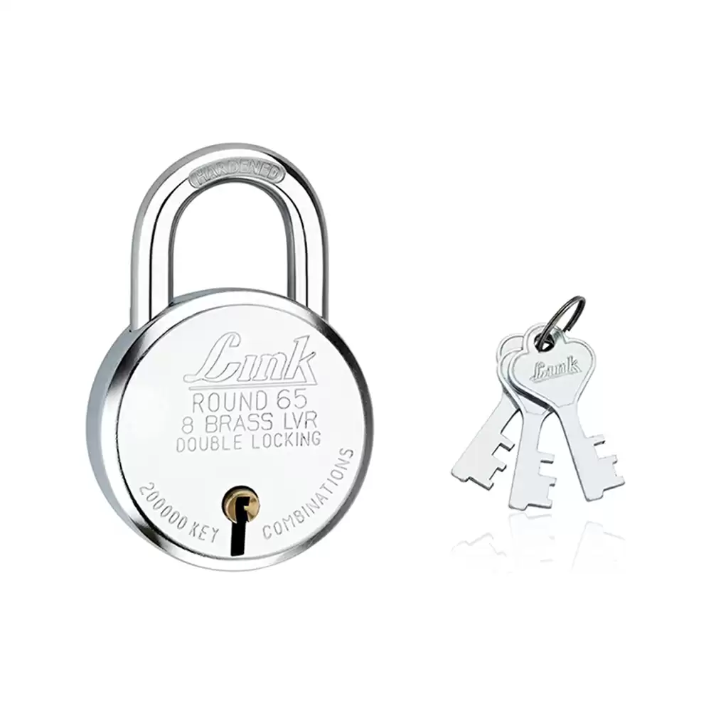 Link BCP Round 8 Levers Hardened Shackle Padlock With 3 Keys - 65 mm (Silver Finish)