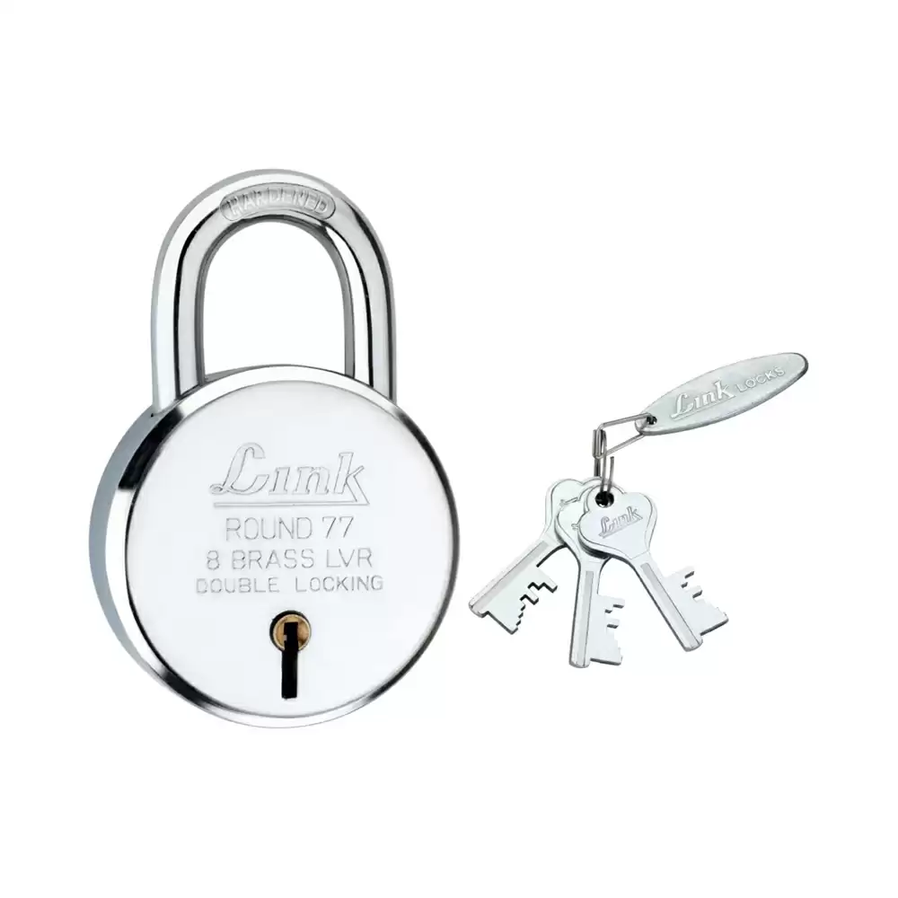 Link BCP Round 8 Levers Hardened Shackle Padlock With 3 Keys - 77 mm (Silver Finish)