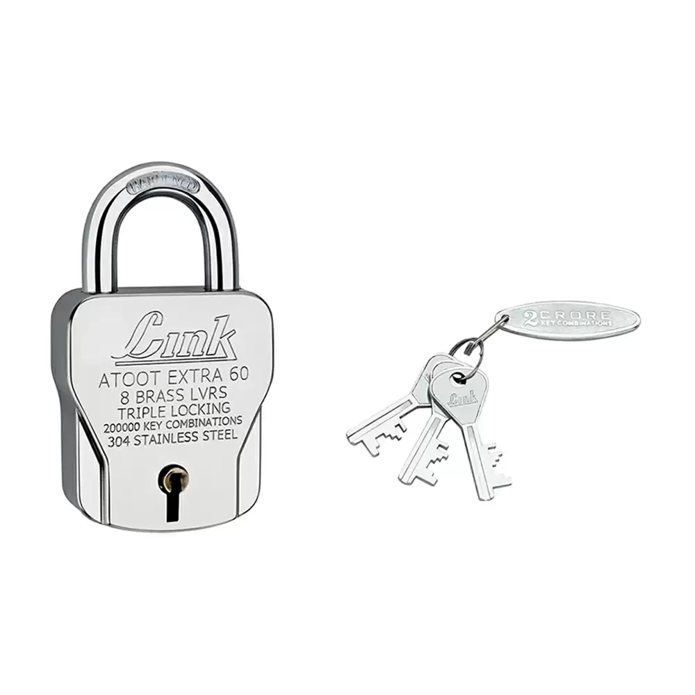 Link Atoot-Extra 8 Levers Hardened Shackle Padlock With 3 Keys - 60 mm (Silver Finish)