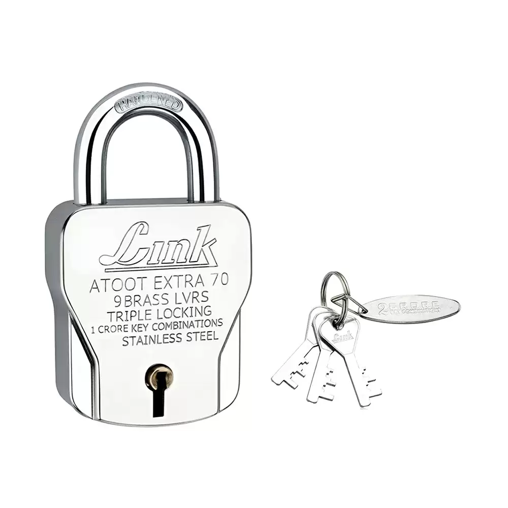 Link Atoot-Extra 9 Levers Hardened Shackle Padlock With 3 Keys - 70 mm (Silver Finish)