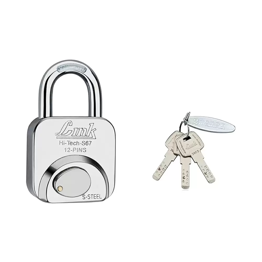 Link HT 12 Pin Hardened Shackle Padlock With 3 Keys - 67 mm (Silver Finish)