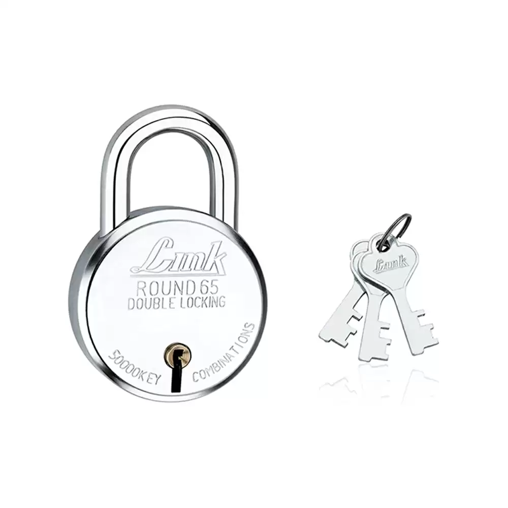 Link New Round Hardened Shackle Padlock With 3 Keys - 65 mm (Silver Finish)