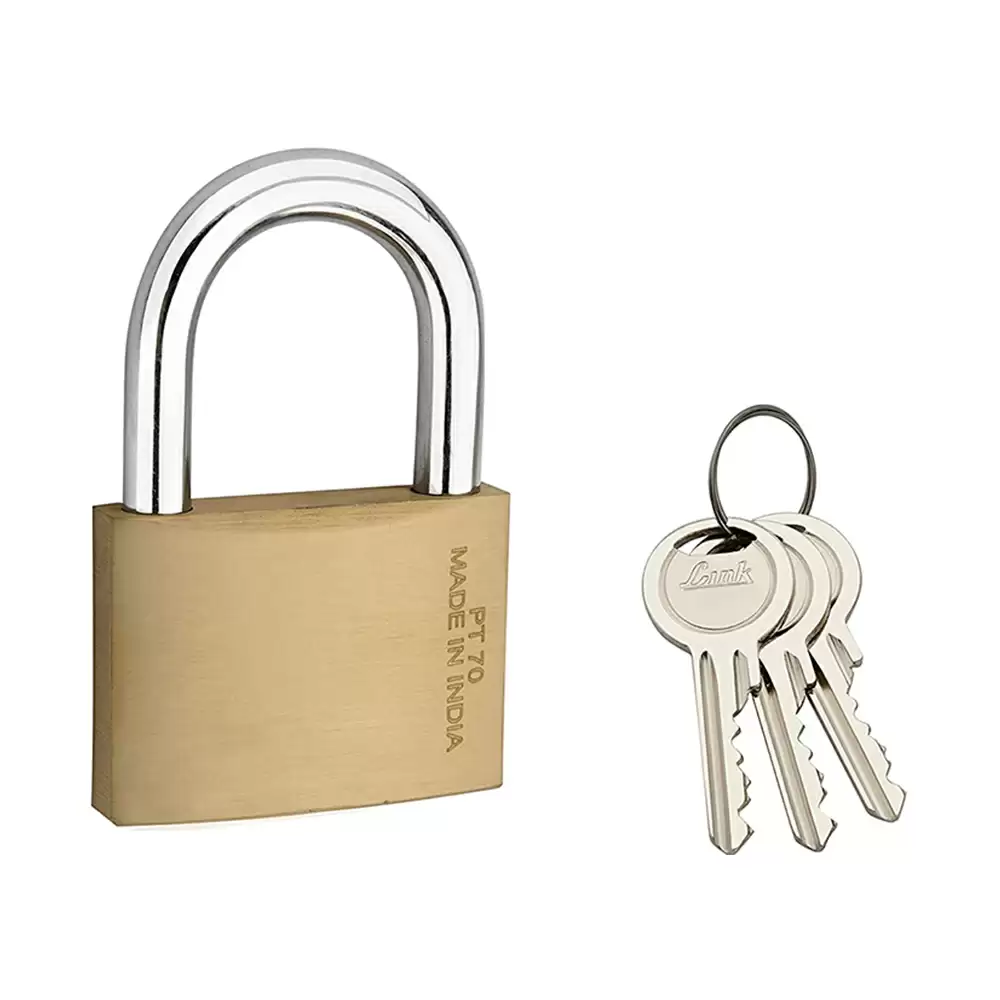 Link PT Hardened Shackle Padlock With 3 Keys - 70 mm (Brass Finish)