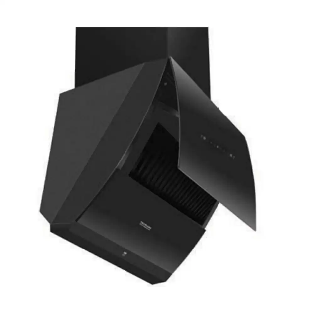 Hindware Letizia 90 cm Auto Clean Filterless Hood Wall Mounted Kitchen Chimney, Suction Capacity - 1450 m³/hr - Black