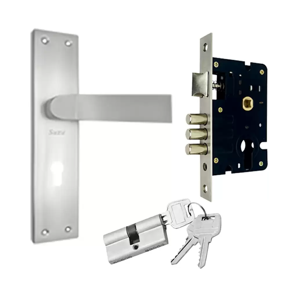 Suzu MS Creta 200 mm CY Door Handleset With Lock Body & 60 mm BSK Pin Cylinder (Entrance) - Stainless steel