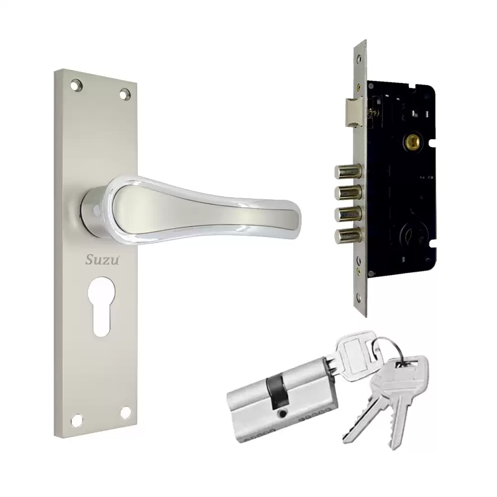 Suzu Leon 250 mm CY Door Handleset With Lock Body & 60 mm BSK Pin Cylinder (Entrance) - Twotone