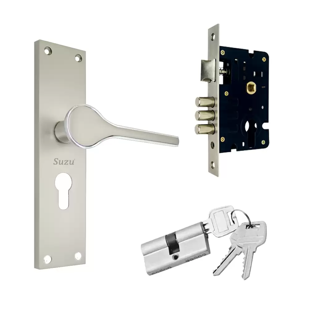 Suzu Tune 200 mm CY Door Handleset With Lock Body & 60 mm BSK Pin Cylinder (Entrance) - Twotone