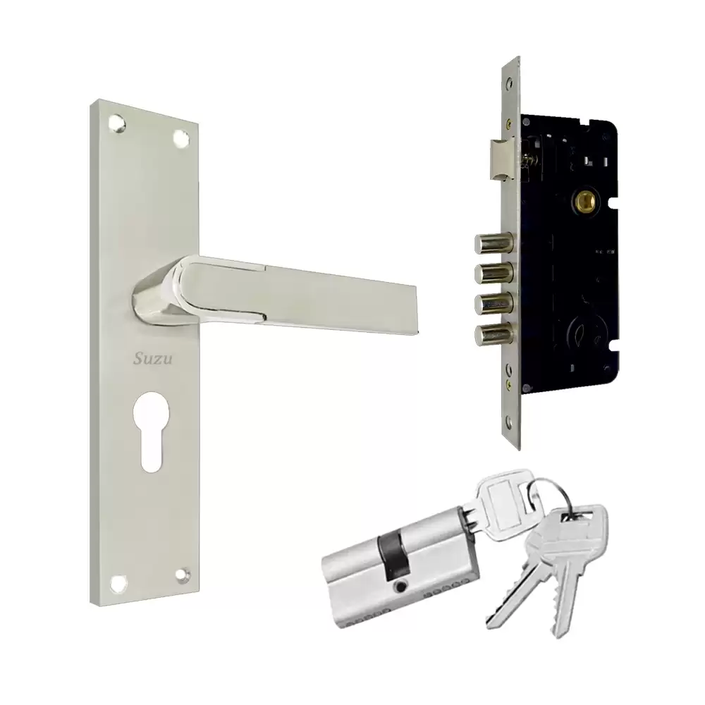 Suzu Puma 250 mm CY Door Handleset With Lock Body & 60 mm BSK Pin Cylinder (Entrance) - Twotone