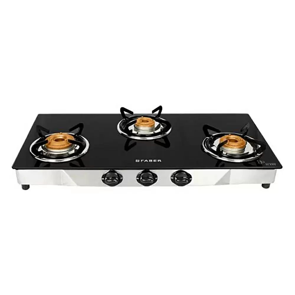 Faber Jumbo Glass Power Gas Stove Manual Ignition Cooktop with 3 Brass Burner- SS Matt (2 Year Warranty)