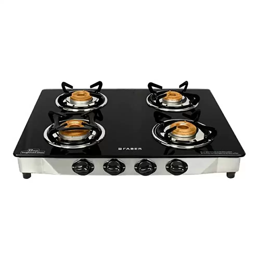 Faber Jumbo Glass Power Gas Stove Manual Ignition Cooktop with 4 Brass Burner- SS Matt (2 Year Warranty)