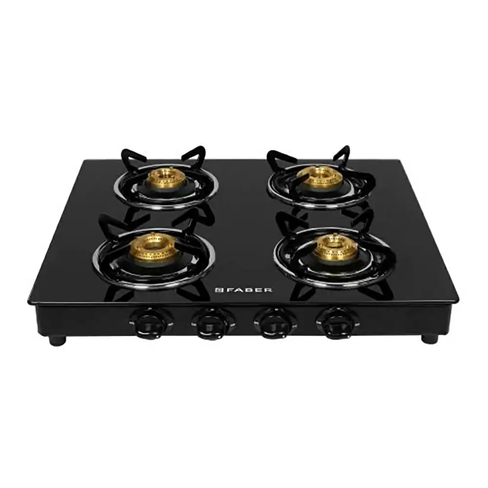 Faber Glass Power Gas Stove Manual Ignition Cooktop with 4 Brass Burner- Black (2 Year Warranty)