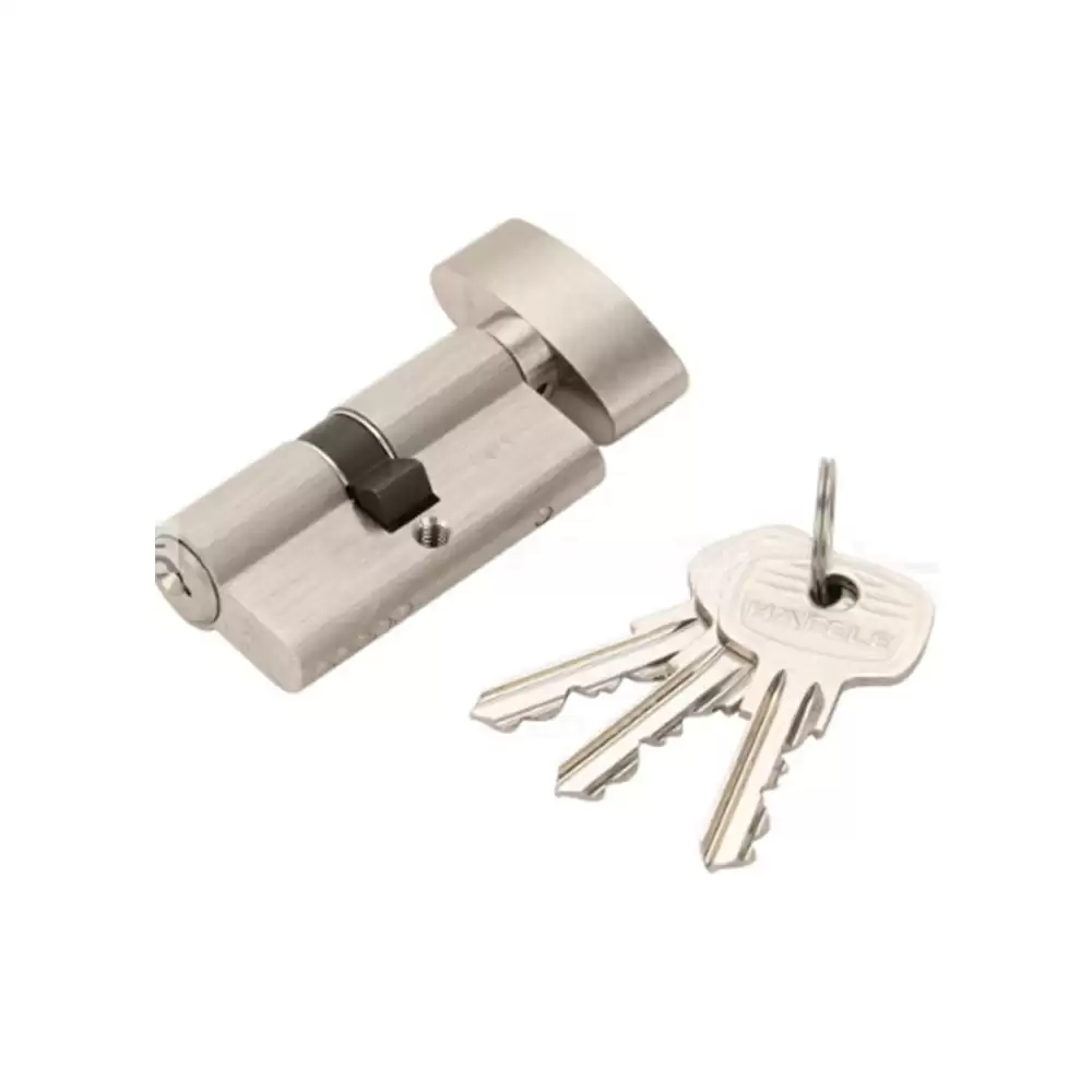 Hafele One Side Key One Side Knob Euro Profile Double Pin Cylinder Lock - 63 mm (Silver Nickle)