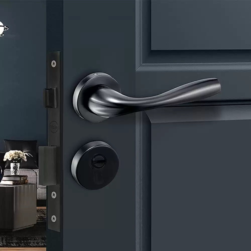 Yale Amber Zinc Mortise On Rose Door Handleset with Lock Body, Pin Cylinder & 3 Keys  - (Black Matt)