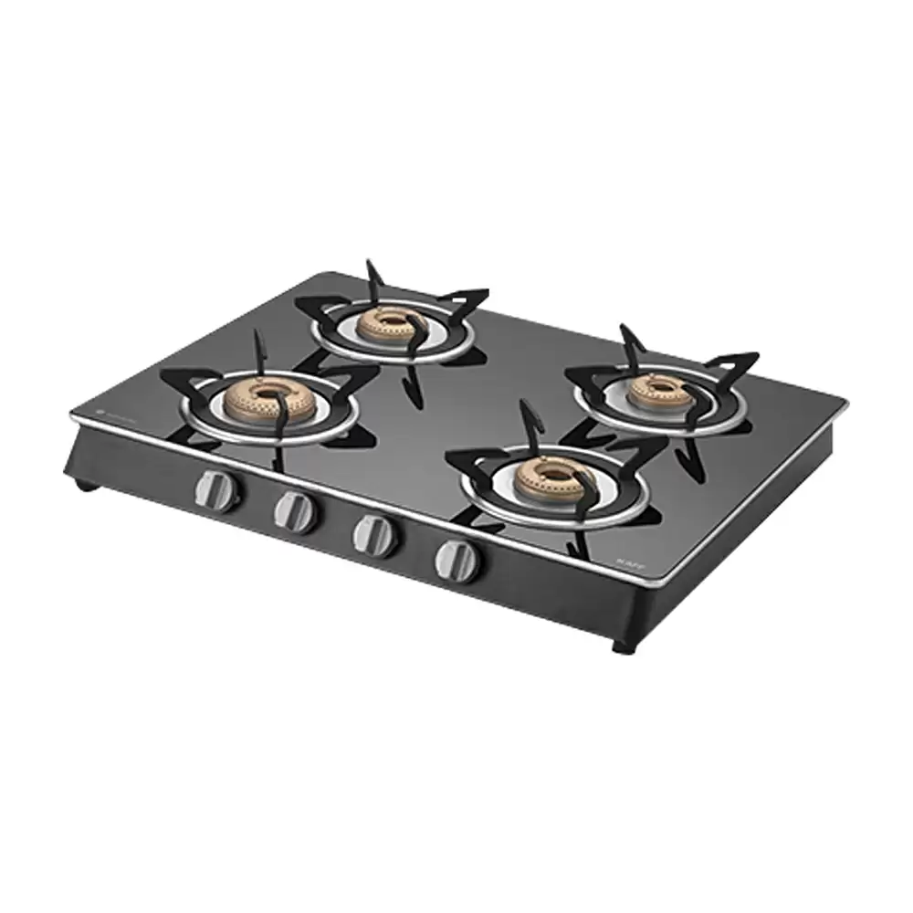 Kaff CTAI634B Glass Power Gas Stove Auto Ignition Cooktop With 4 Brass Burner- Black