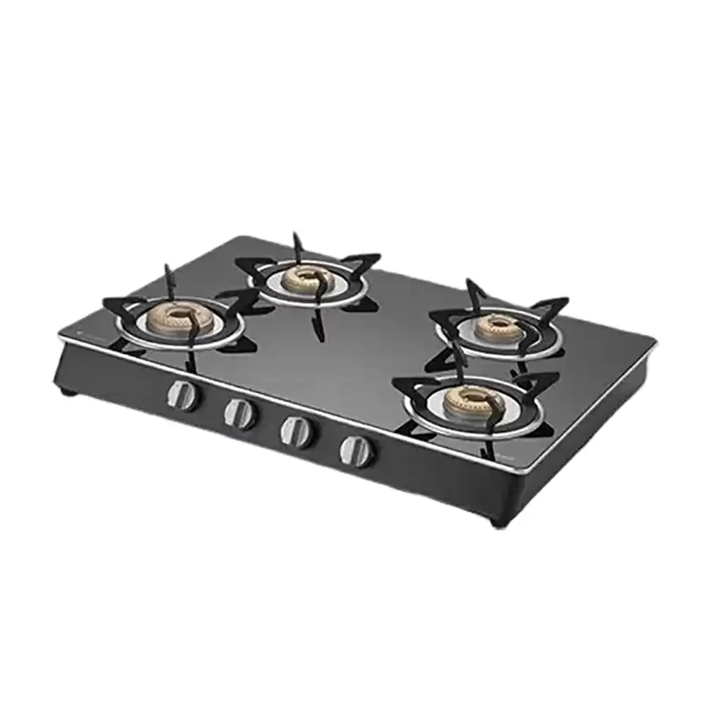 Kaff CTAI694B Glass Power Gas Stove Auto Ignition Cooktop With 4 Brass Burner- Black