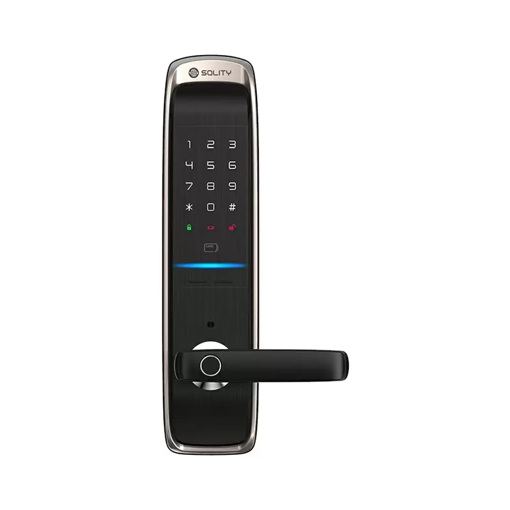 Solity Mortise Smart Door Lock With Fingerprint, RFID Card, Pin Code, Key & Smartphone Access - Titan Gold