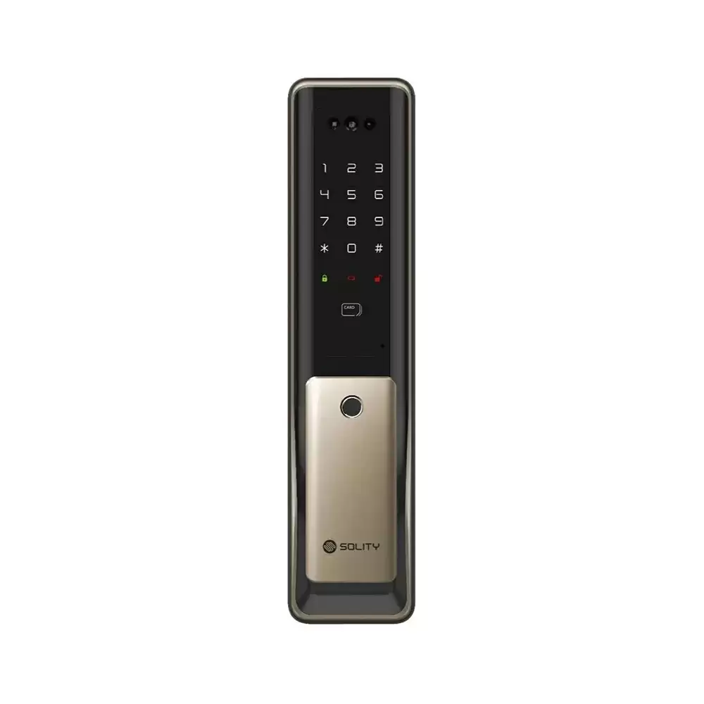 Solity Mortise Smart Door Lock With Fingerprint, Pin Code, RFID, Key & Smartphone Access - Gold