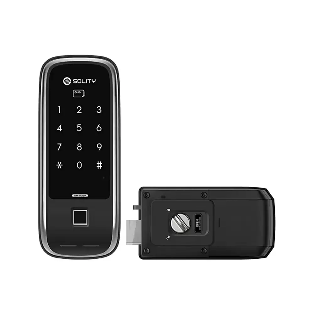 Solity Rim Smart Door Lock With Fingerprint, RFID Card, Pin Code & Key Access - Black